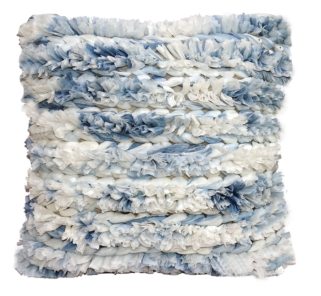 Throw Pillow Cover Blue & White Furry