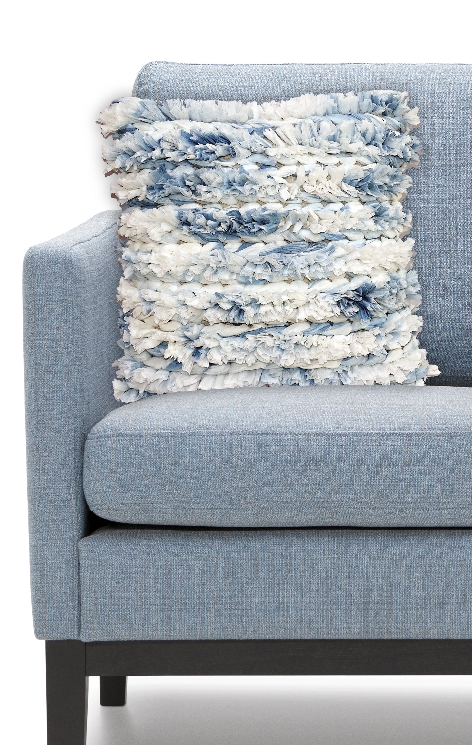 Throw Pillow Cover Blue & White Furry
