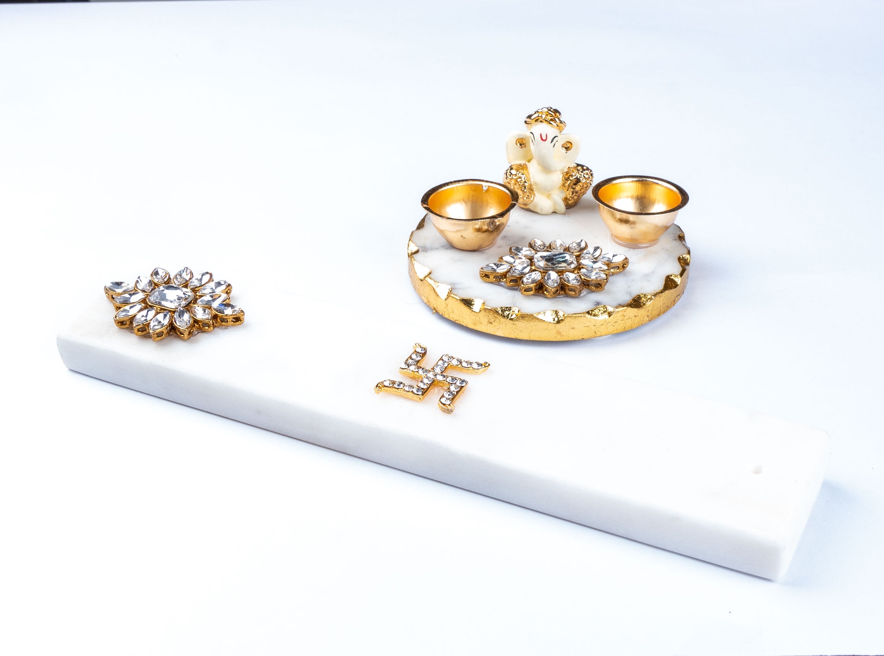 Marble Agarbatti Stand with Ganesha Platter