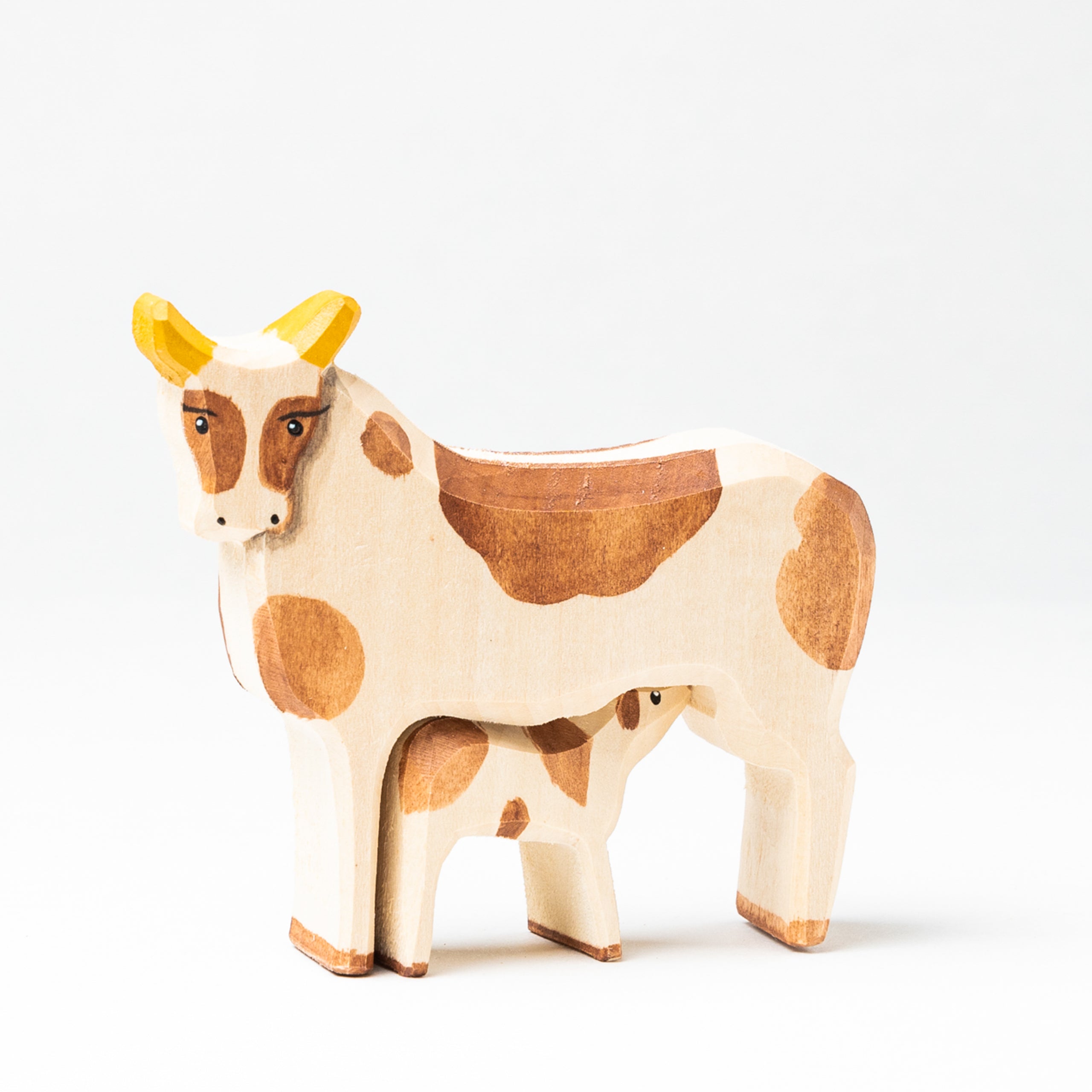 Wooden Cow Toy with Baby Cow