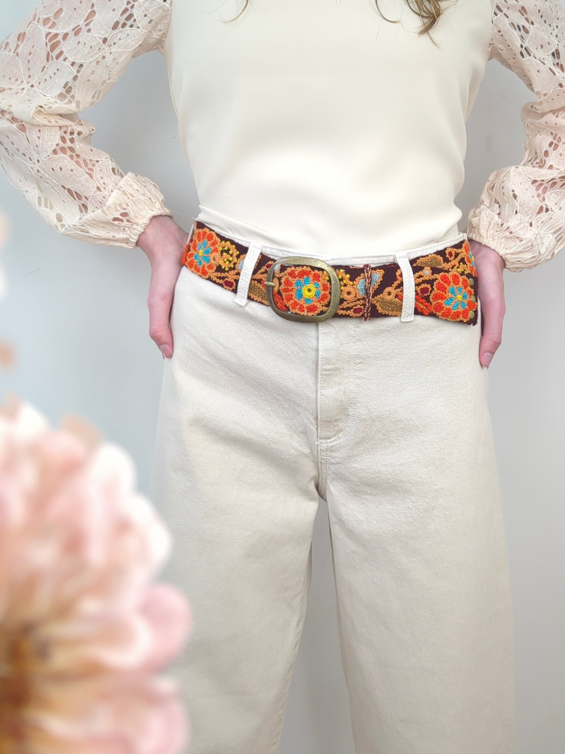 Dahlia Embroidered Wide Belt