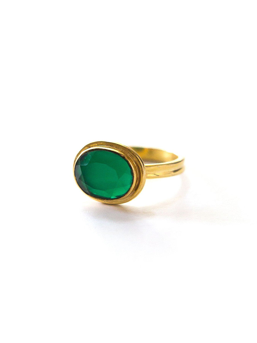 Deep Sea Brass Ring - Green Onyx