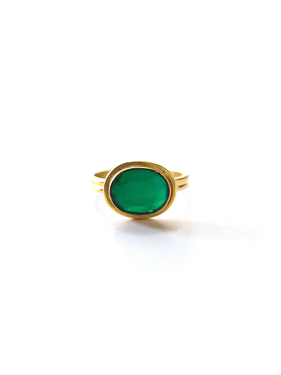 Deep Sea Brass Ring - Green Onyx