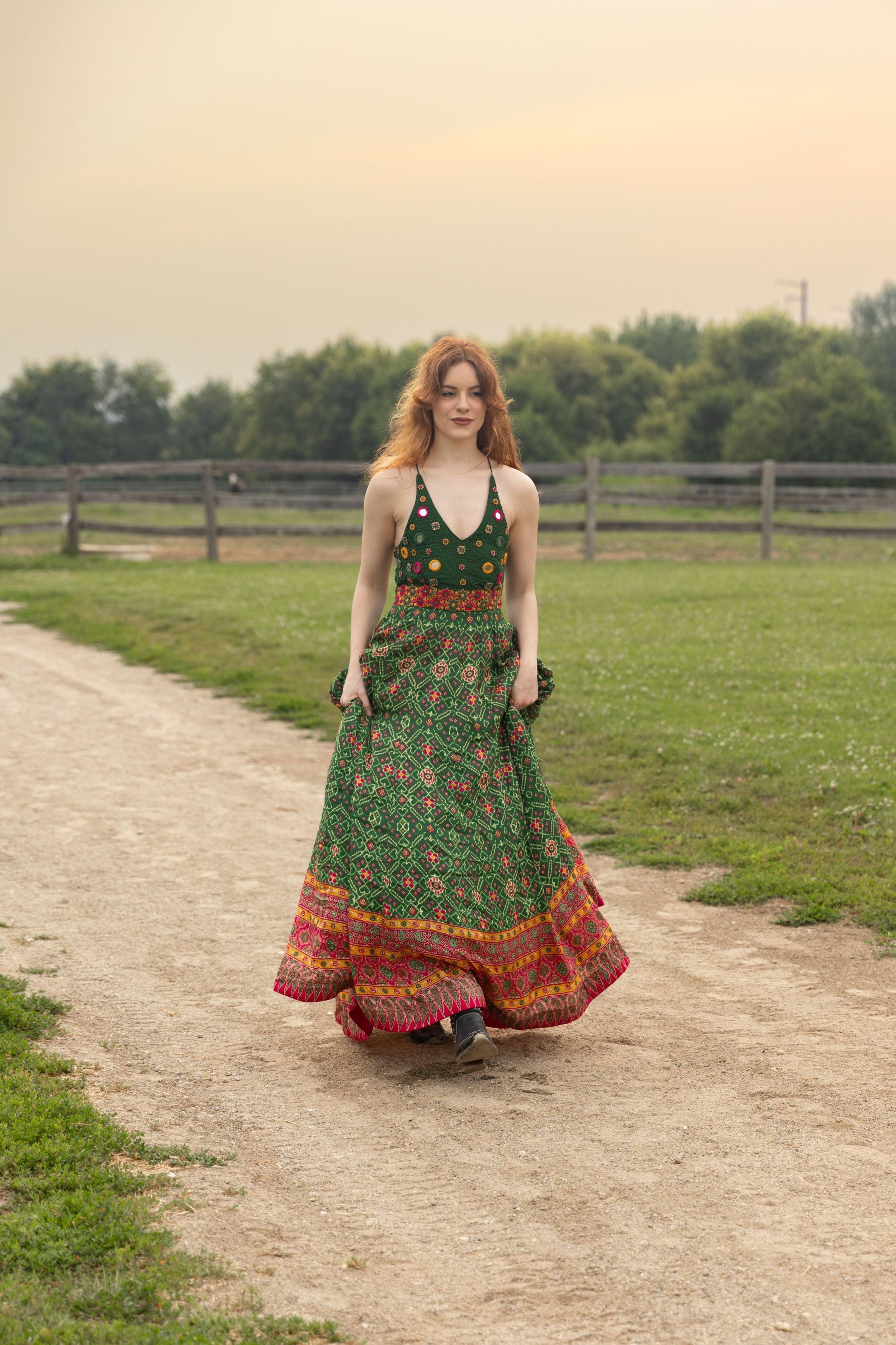 Denica Green Open Back Dress