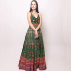 Denica Green Open Back Dress by Raas