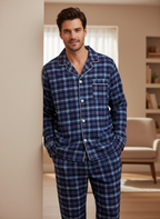 Flannel People Mens 100% Cotton Flannel Pajama Set with Pant Pockets & Drawstring