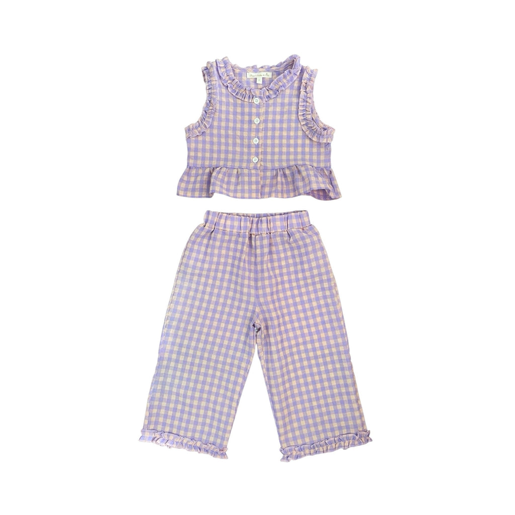 Lavender Gingham Ruffled Sleeveless Capri Set