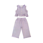 Lavender Gingham Ruffled Sleeveless Capri Set