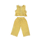 Yellow Gingham Ruffled Sleeveless Capri Set