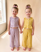 Lavender Gingham Ruffled Sleeveless Capri Set