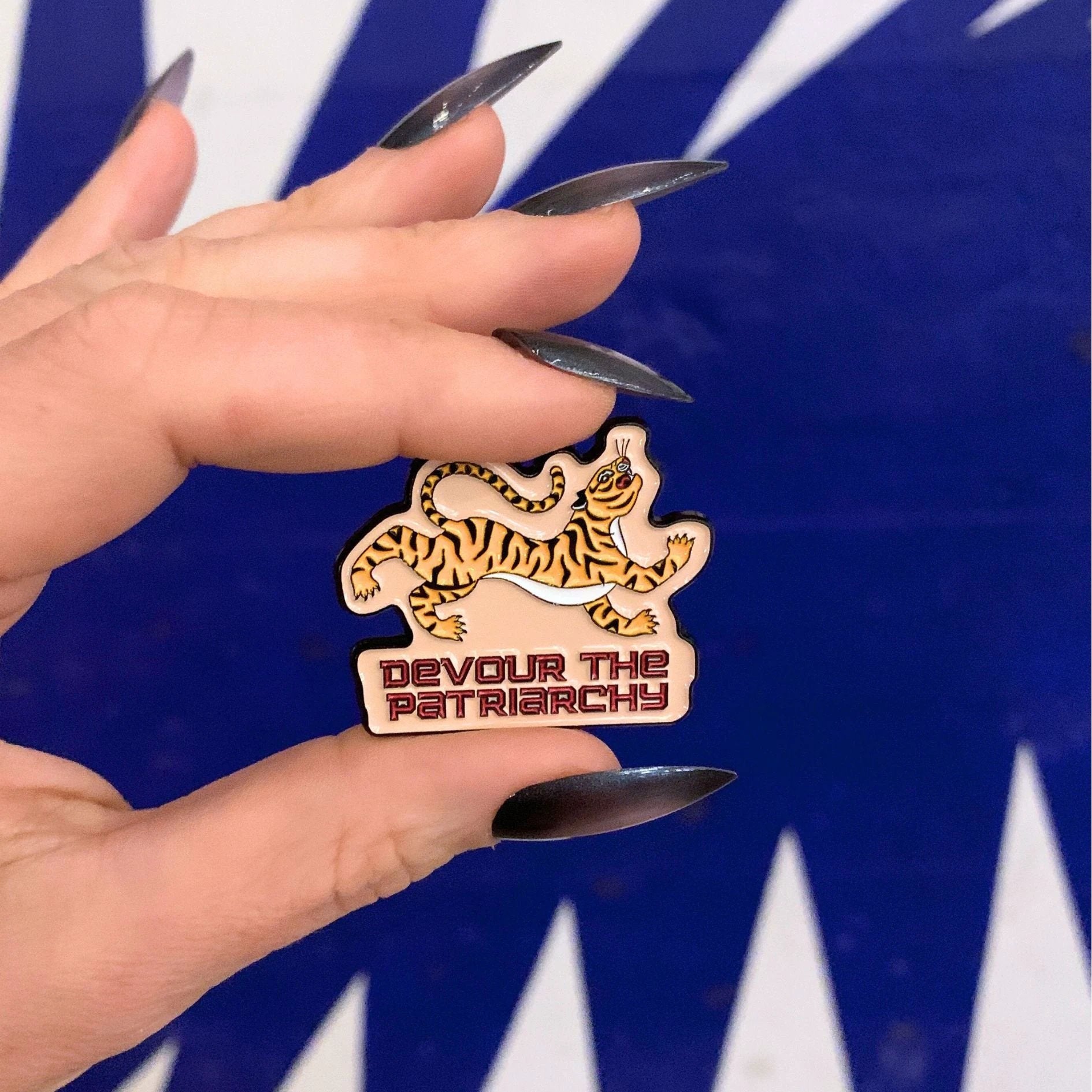 Devour the Patriarchy Feminist Tiger Enamel Pin, Lapel Pin by The Bullish Store