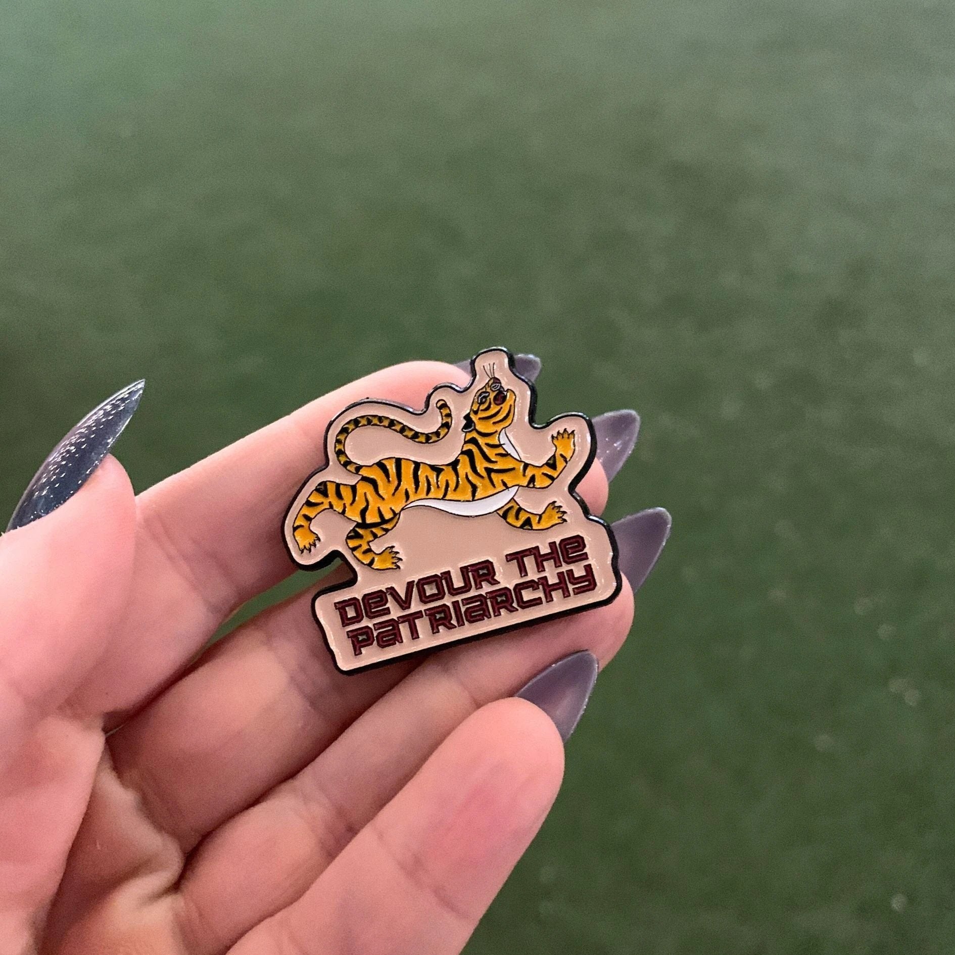 Devour the Patriarchy Feminist Tiger Enamel Pin, Lapel Pin by The Bullish Store