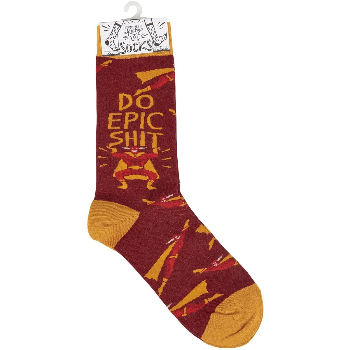 Do Epic Shit Socks | Superhero Illustration Funny Crew Socks by The Bullish Store