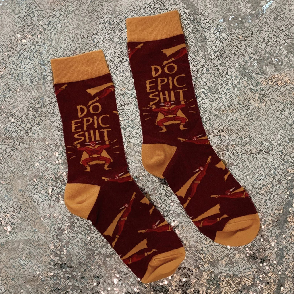 Do Epic Shit Socks | Superhero Illustration Funny Crew Socks by The Bullish Store