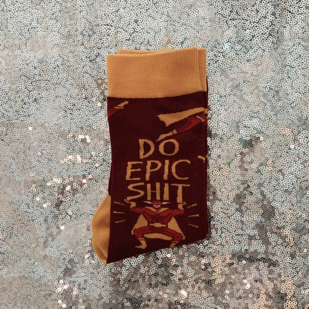 Do Epic Shit Socks | Superhero Illustration Funny Crew Socks by The Bullish Store