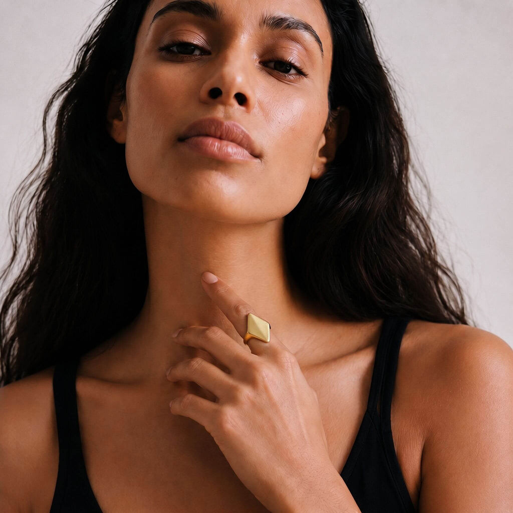 Pia Brass Solitaire Double Triangle Ring