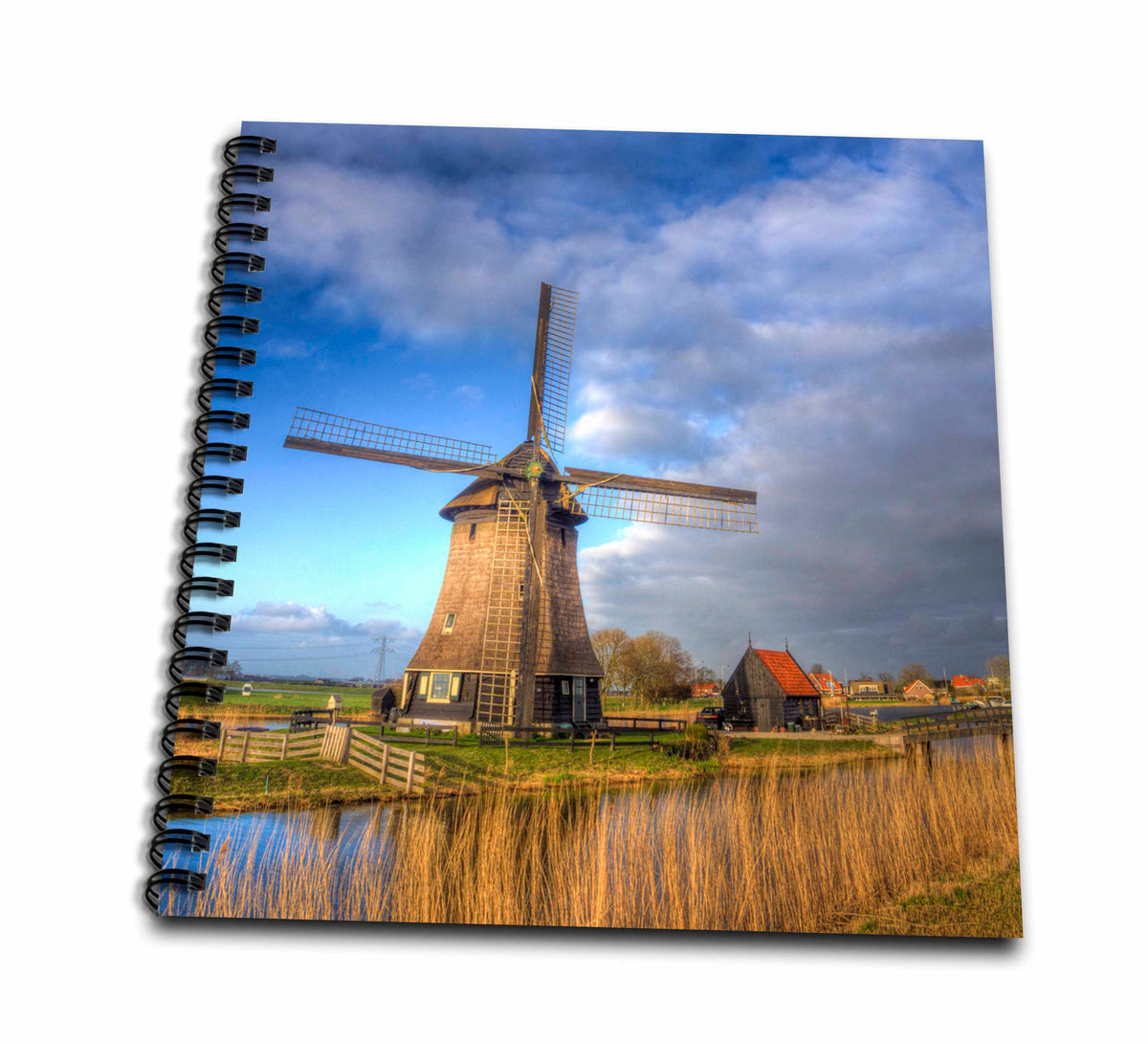 3dRose Danita Delimont - Windmills - Netherlands, Nord Holland, Landscape of a Windmill Along a Canal - Drawing Book