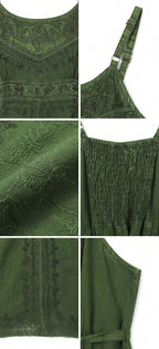 Sakkas Markay Short Mid Length Spaghetti Strap Sleeveless Embroidered Batik Dress