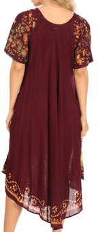 Sakkas Elisha Mid Length Batik Caftan Embroidered Cap Sleeves Floral Pattern