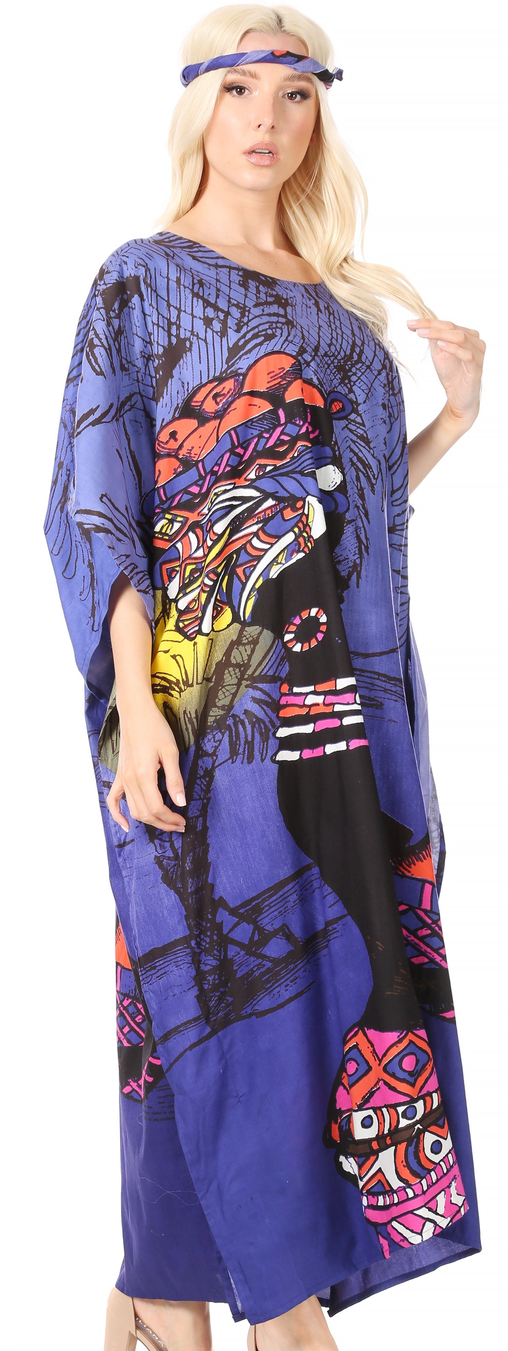 Sakkas Mera Women's Long Loose Short Sleeve Summer Casual Caftan Kaftan Dress - Buy One, Get One 50% Off