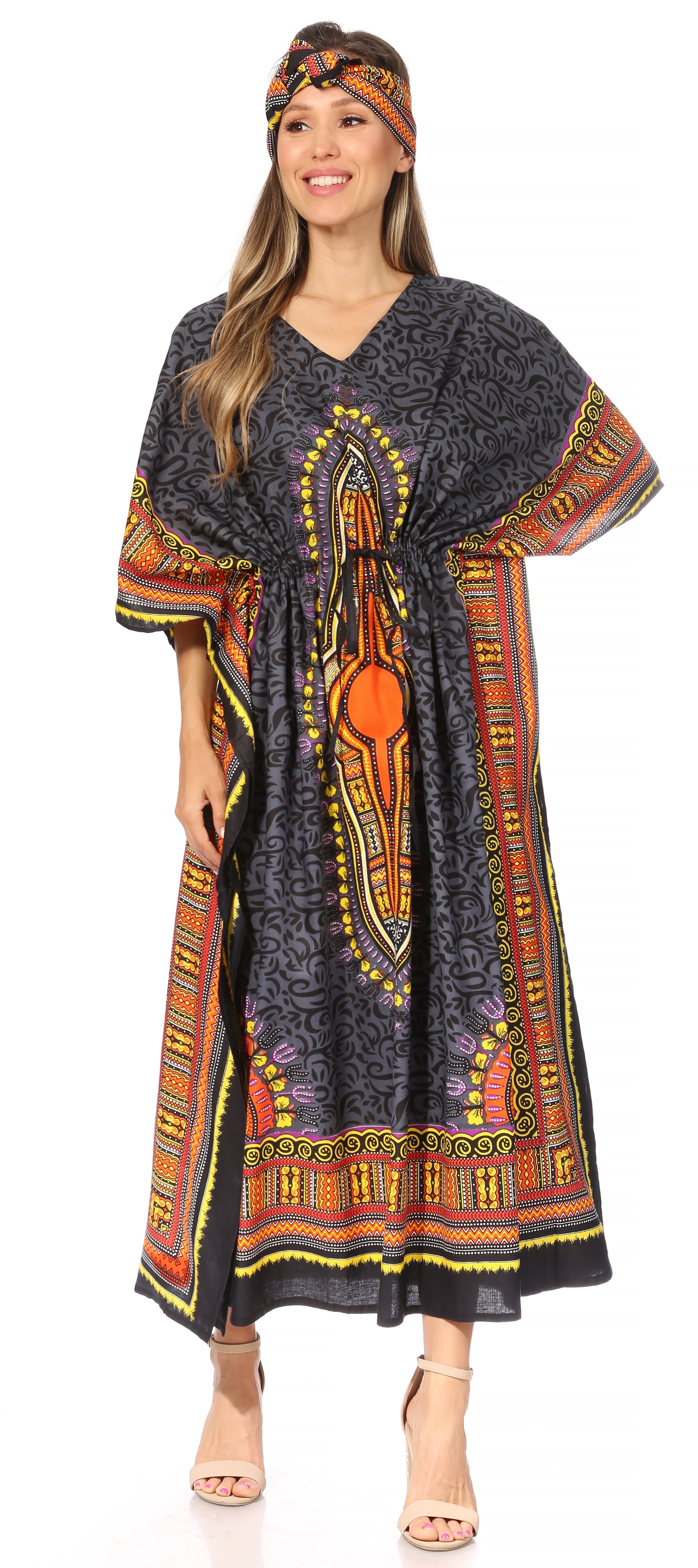 Sakkas Mera Women's Long Loose Short Sleeve Summer Casual Caftan Kaftan Dress - Buy One, Get One 50% Off