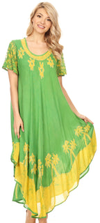 Sakkas Batik Palm Tree Cap Sleeve Caftan Dress / Cover Up