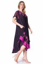 Sakkas Batik Palm Tree Cap Sleeve Caftan Dress / Cover Up