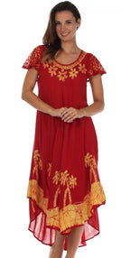 Sakkas Batik Palm Tree Cap Sleeve Caftan Dress / Cover Up
