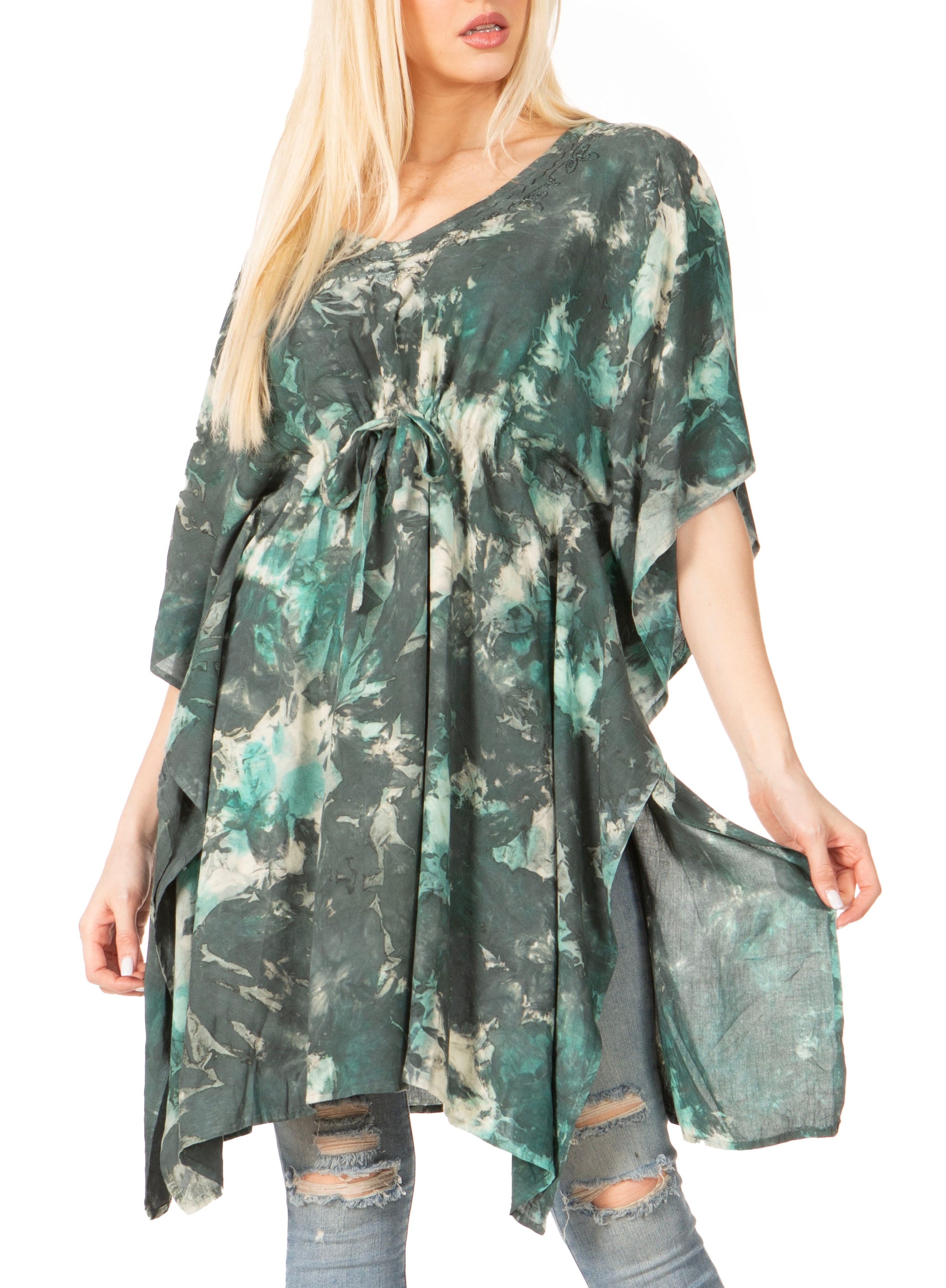 Sakkas Marcy Women's V-neck Caftan Top Tunic Dress - Perfect for Summer Boho Style & Swinging Coverup - Buy One, Get One 50% Off