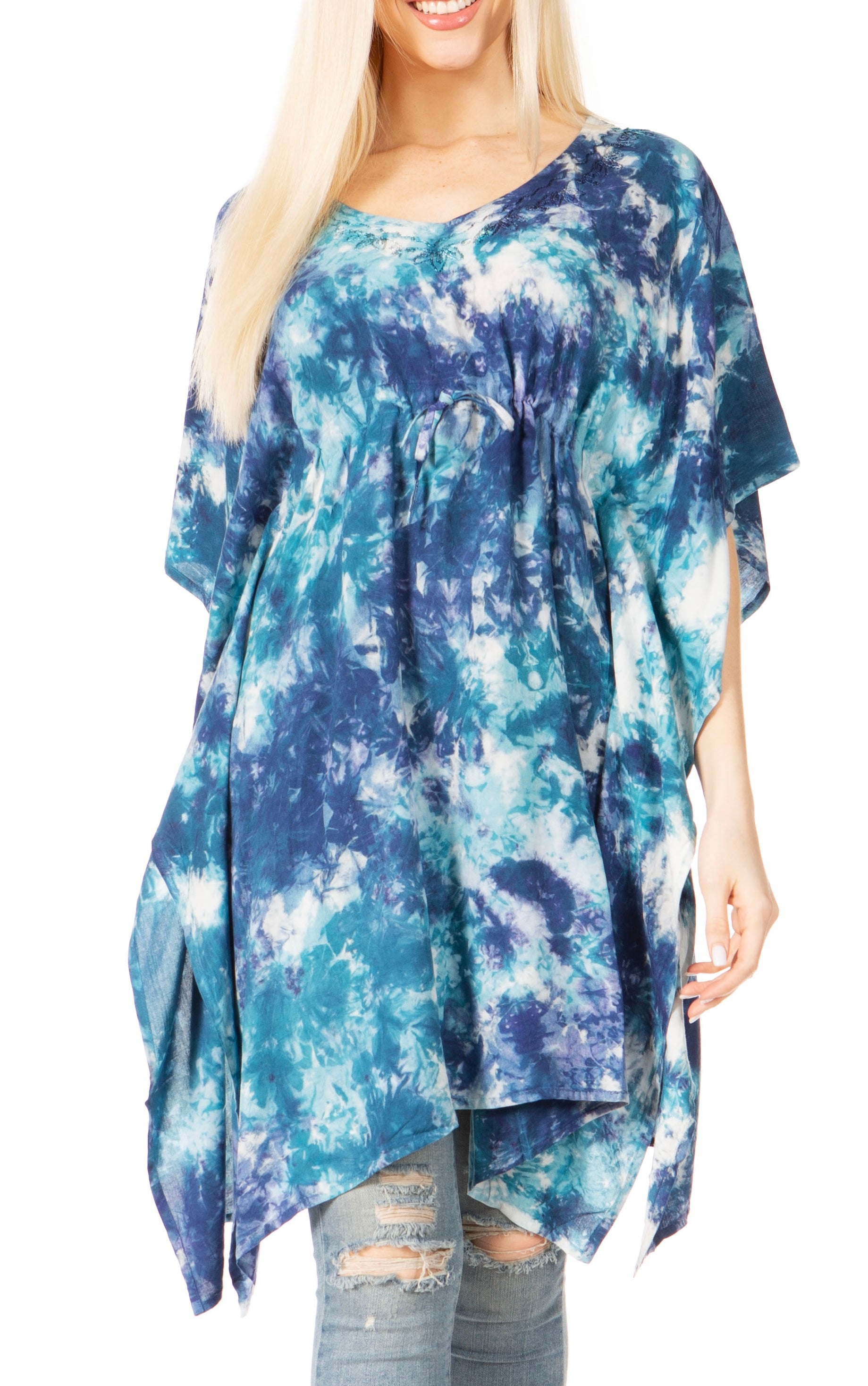 Sakkas Marcy Women's V-neck Caftan Top Tunic Dress - Perfect for Summer Boho Style & Swinging Coverup - Buy One, Get One 50% Off