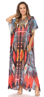 Sakkas Vicky Women's Casual Long Print Short Sleeve Petite Beach Maxi Caftan Dress - Buy One Get One Free