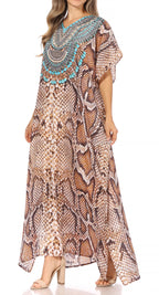 Sakkas Vicky Women's Casual Long Print Short Sleeve Petite Beach Maxi Caftan Dress - Buy One Get One Free