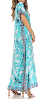 Sakkas Vicky Women's Casual Long Print Short Sleeve Petite Beach Maxi Caftan Dress - Buy One Get One Free