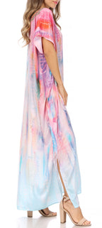 Sakkas Vicky Women's Casual Long Print Short Sleeve Petite Beach Maxi Caftan Dress - Buy One Get One Free