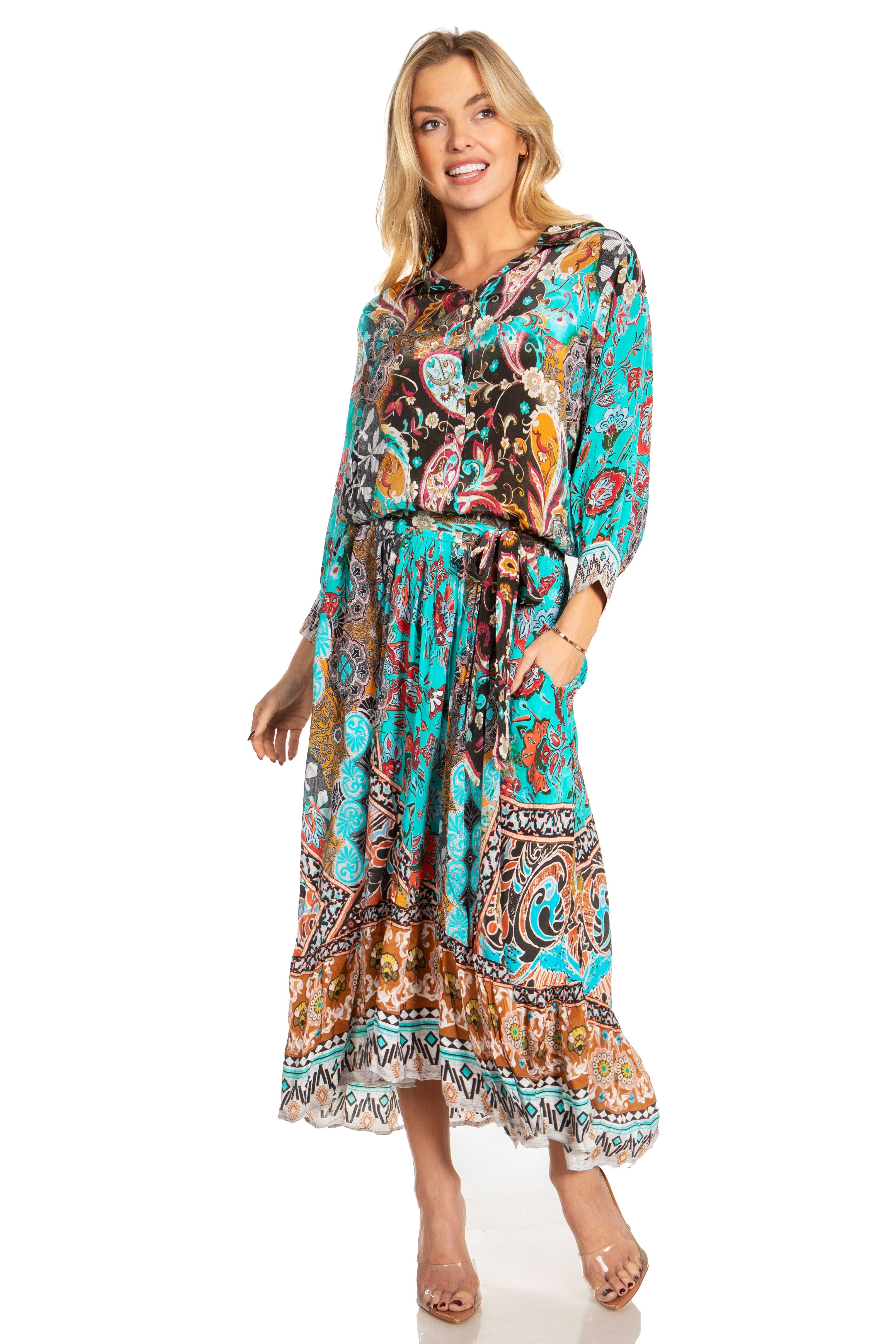 Sakkas Andreas Women's Maxi Dress with Ruffles and Buttons