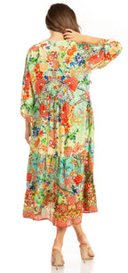 Sakkas Sole Women's Boho Floral Print V-Neck Midi Dress with Long Sleeves