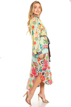 Sakkas Rina Women's Floral Print Maxi Dress with Long Sleeves and Flounce Shirt Design