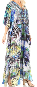 Sakkas Yeni Women's Short Sleeve V-neck Summer Floral Long Caftan Dress Cover-up