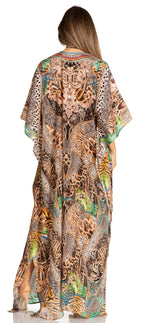 Sakkas Yeni Women's Short Sleeve V-neck Summer Floral Long Caftan Dress Cover-up