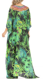 Sakkas Milanna Women's V neck Short Sleeve Vibrant Print Caftan Dress Cover-up