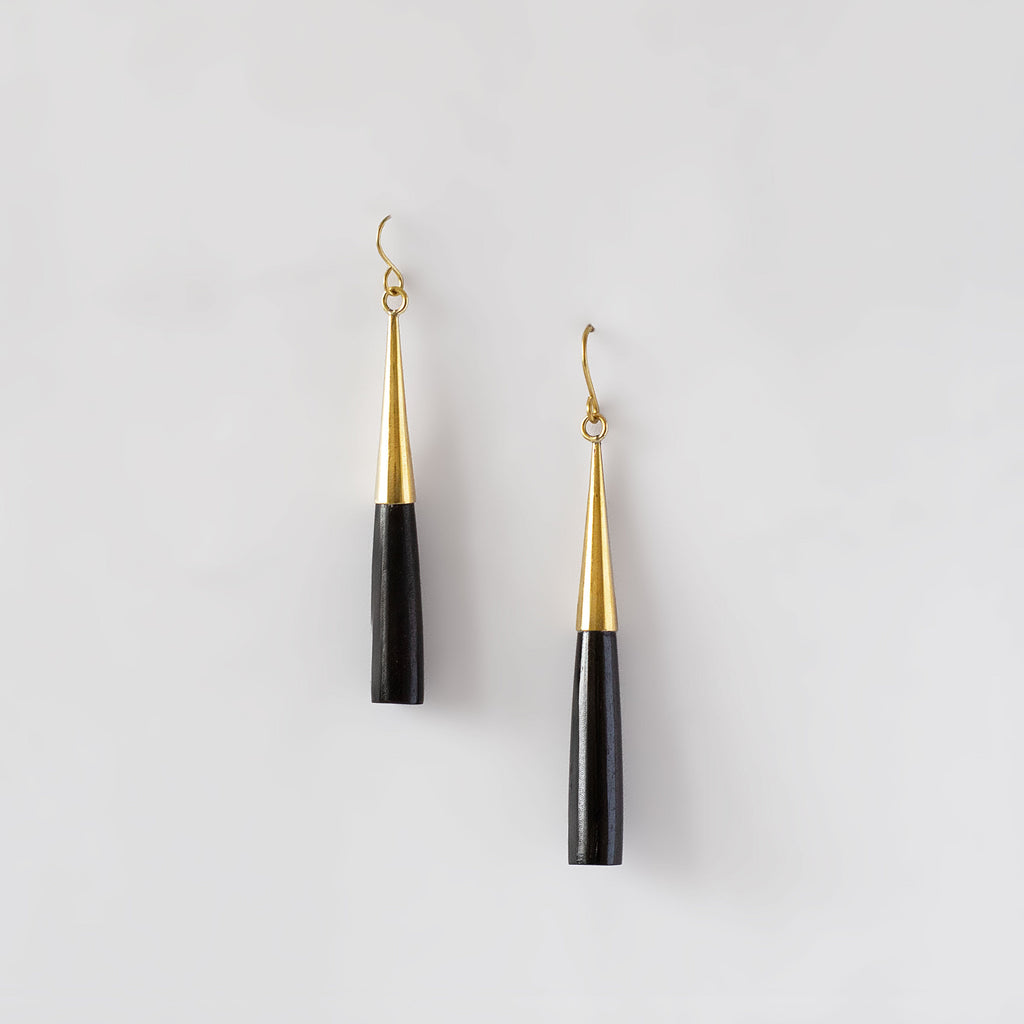 Horn and Recycled Brass Drop Hook Earrings - Lulu
