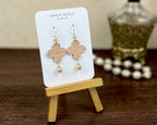 Dusty Pink Quatrefoil Earrings with Pearl Dangles by Gracie Nicole
