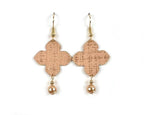 Dusty Pink Quatrefoil Earrings with Pearl Dangles by Gracie Nicole