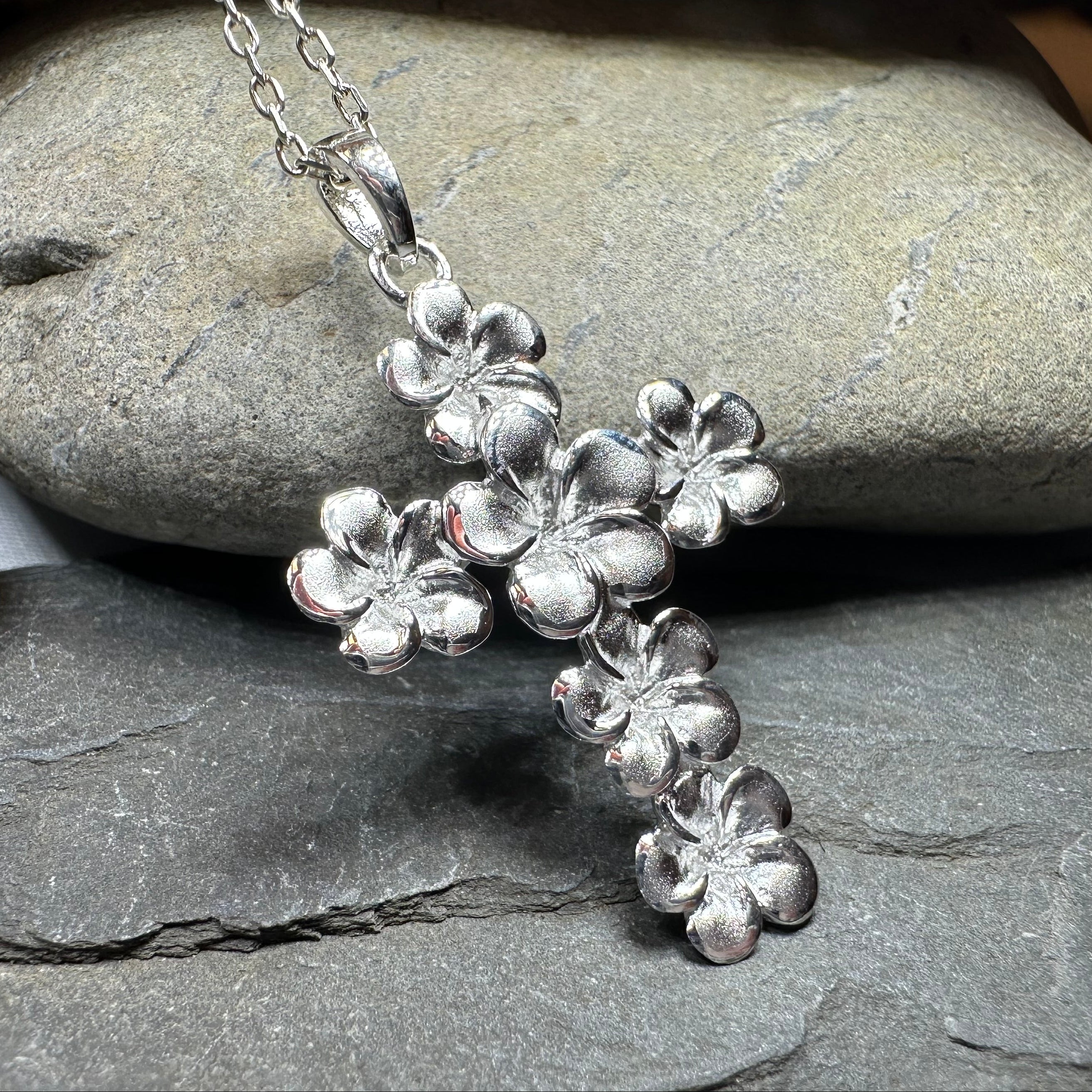 Plumeria Blossom Cross Necklace