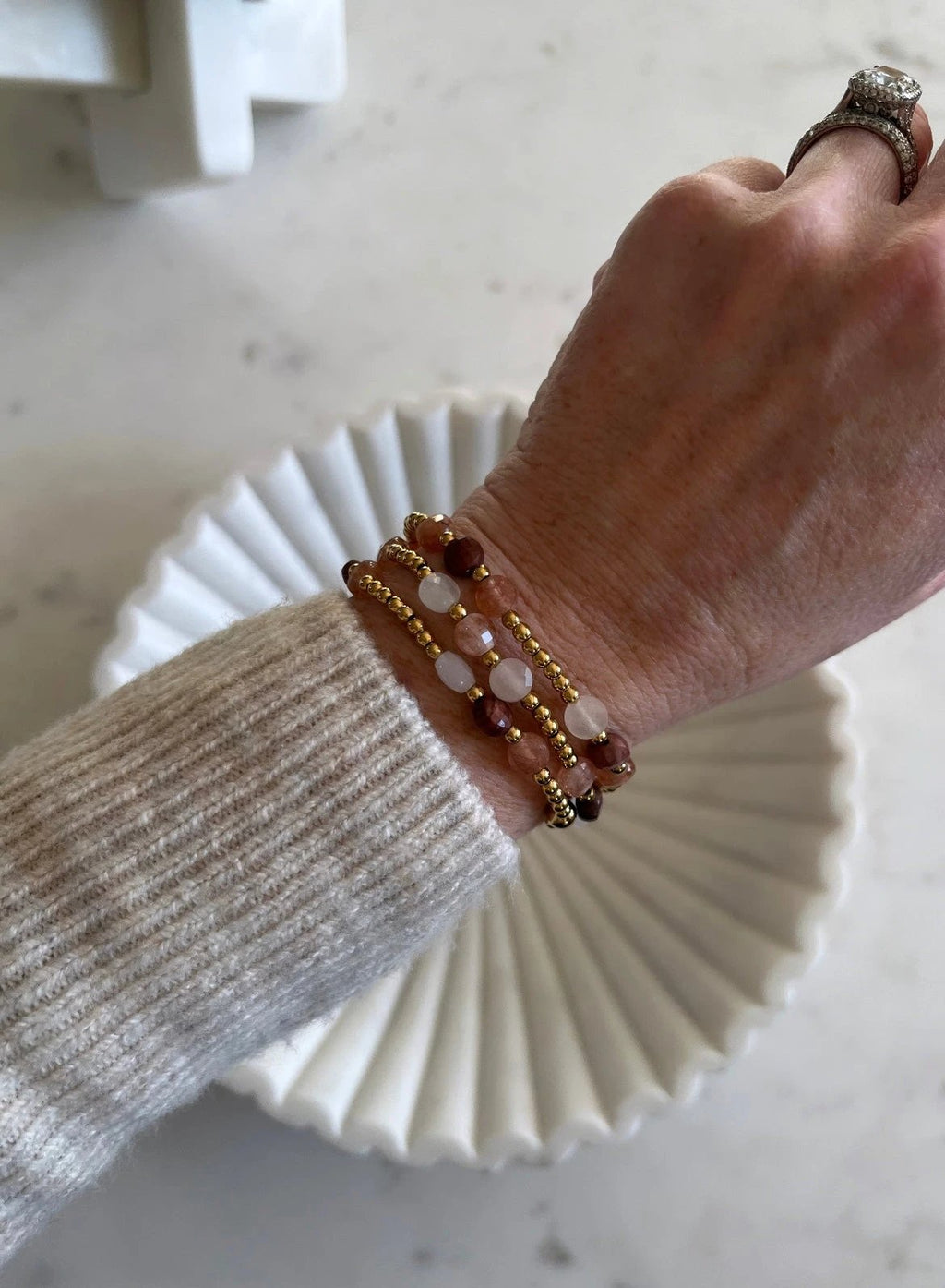 Gold Beaded Elegant Crystal Waterproof Non-Tarnish Bracelets by Curated By Suarez