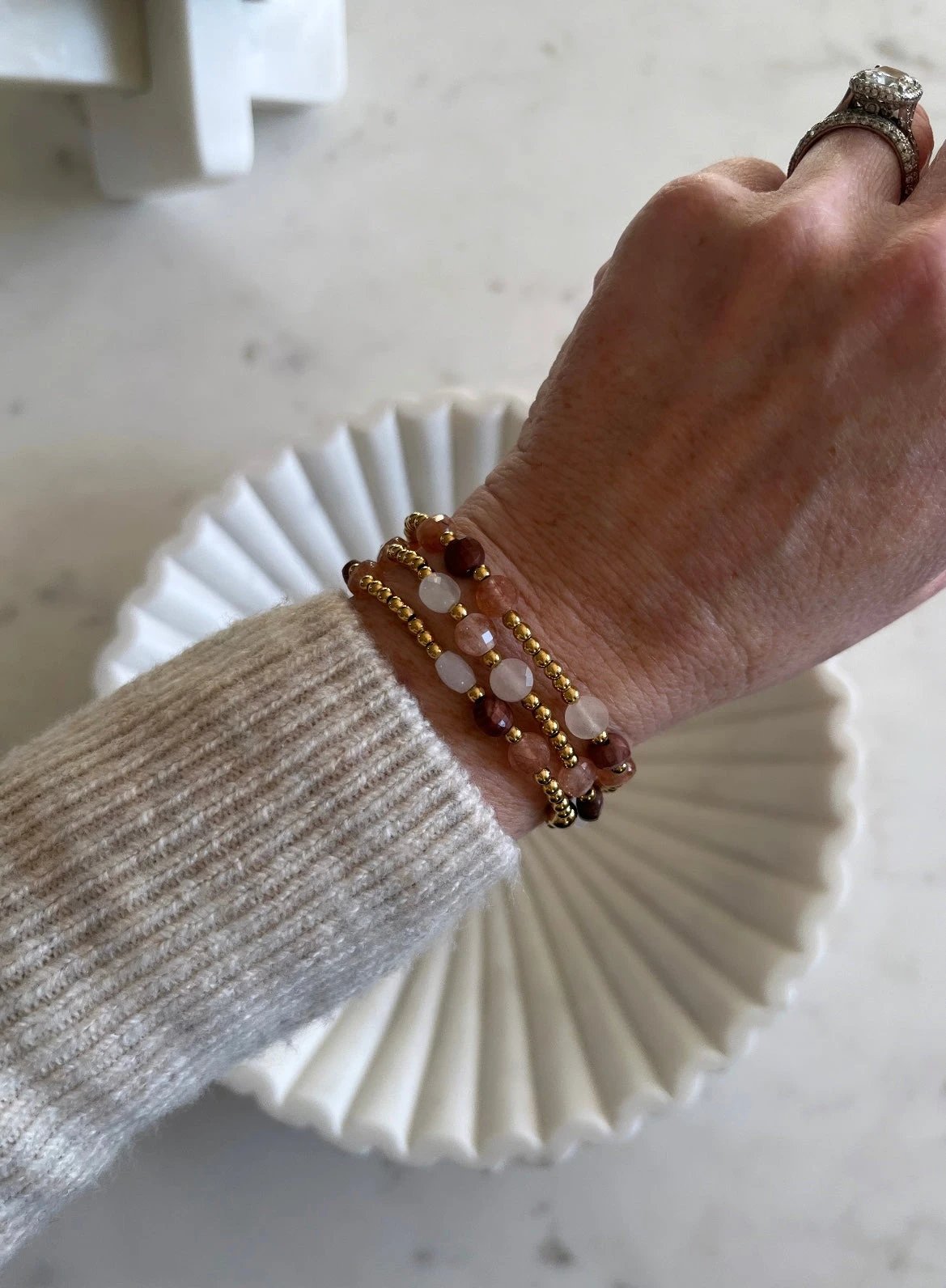 Gold Beaded Elegant Crystal Waterproof Non-Tarnish Bracelets by Curated By Suarez