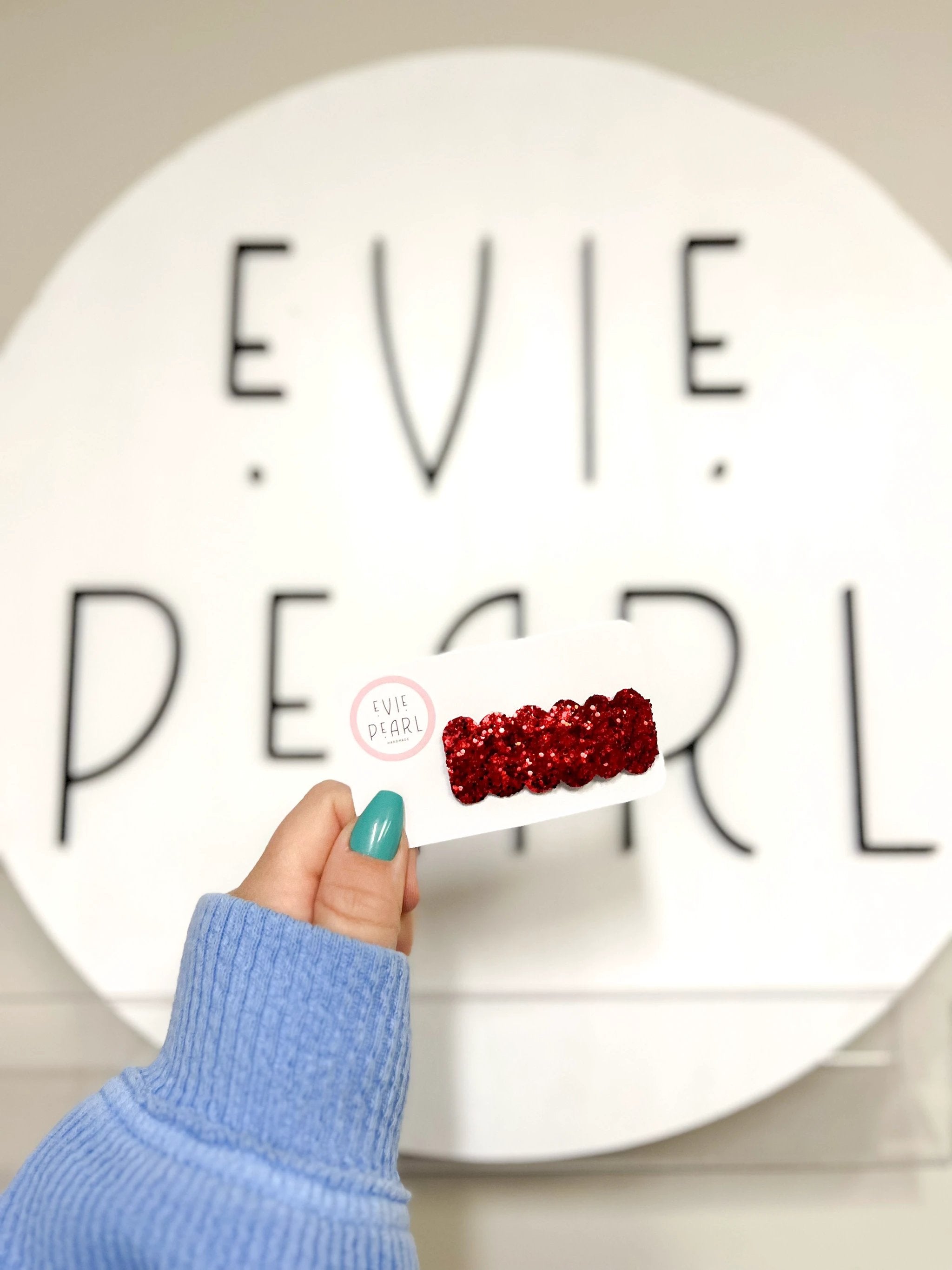 Red Glitter Single Snap Clip by Evie Pearl Handmade