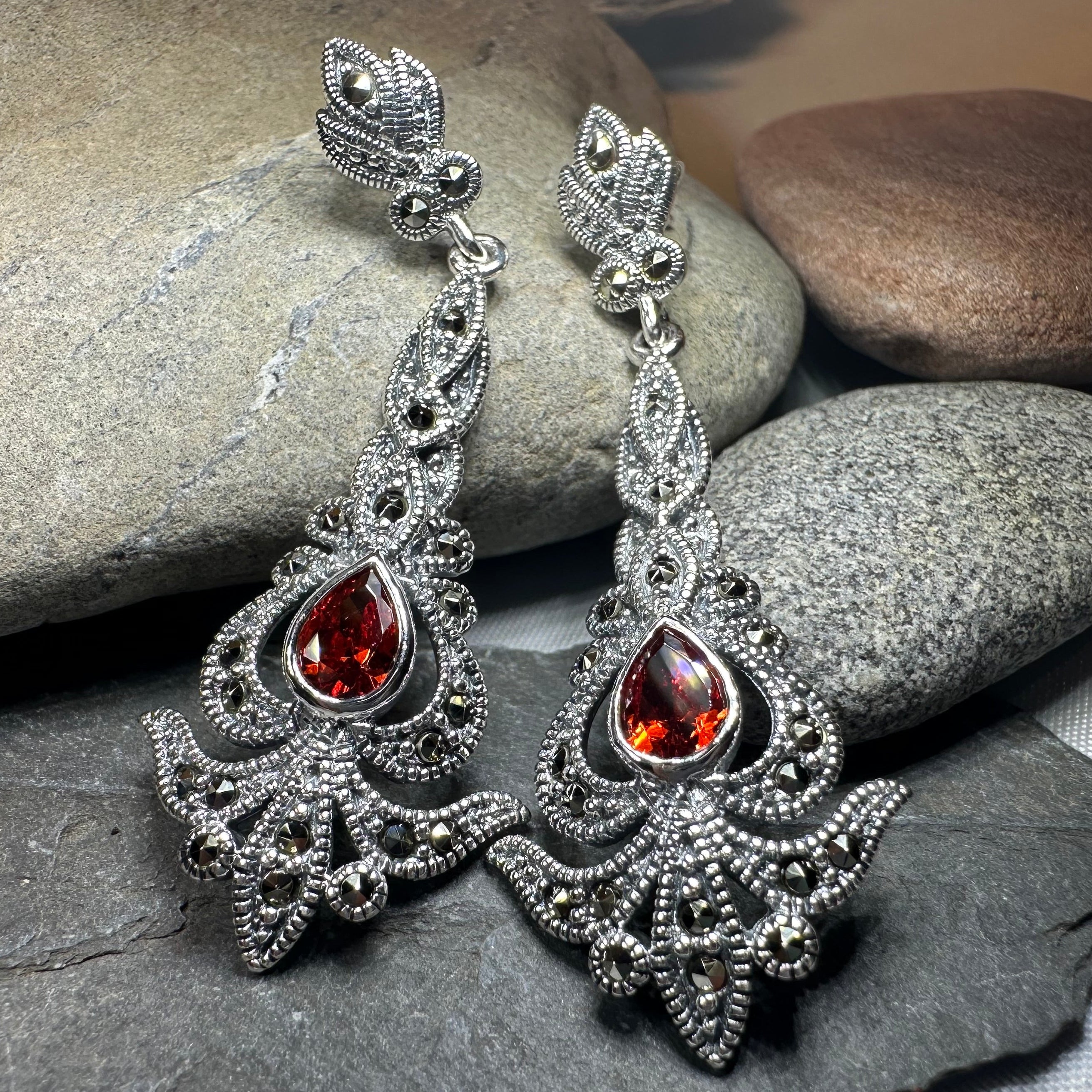 Nour Garnet Marcasite Earrings