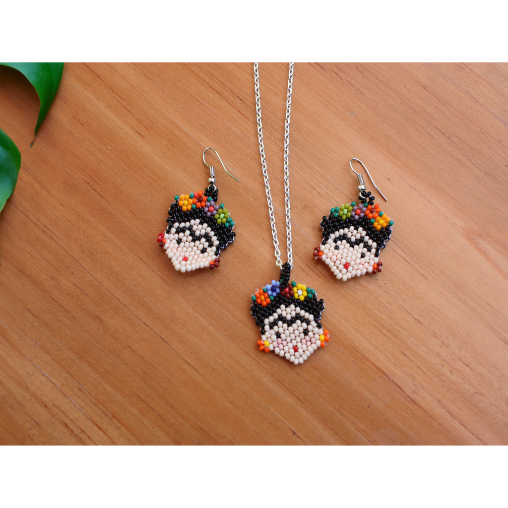 Frida Kahlo Seed Bead Artistic Earrings - Guatemala