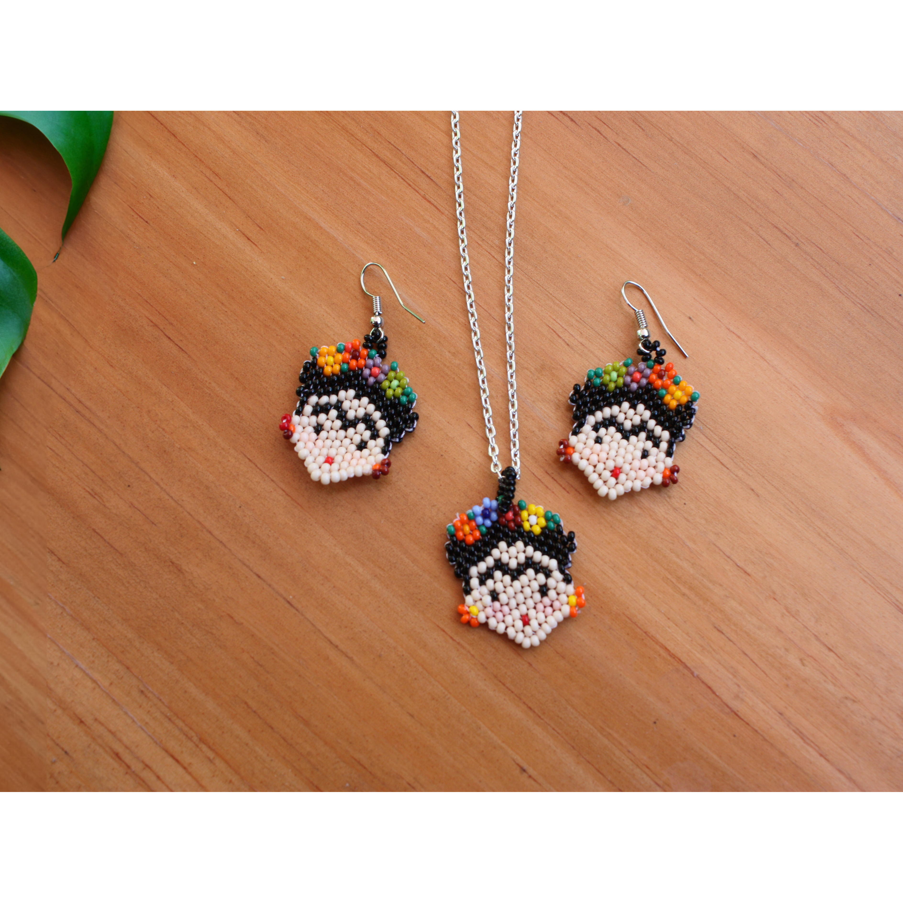 Frida Kahlo Seed Bead Artistic Earrings - Guatemala